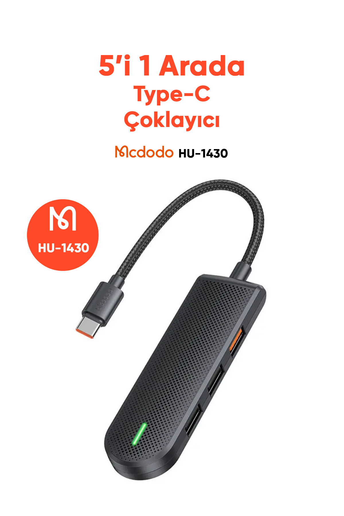 HU-1430 5 in 1 Type-C Çoklayıcı (USB3.0x1+USB2.0x2+SD/TF Card Slotx1)- Gri Afişi