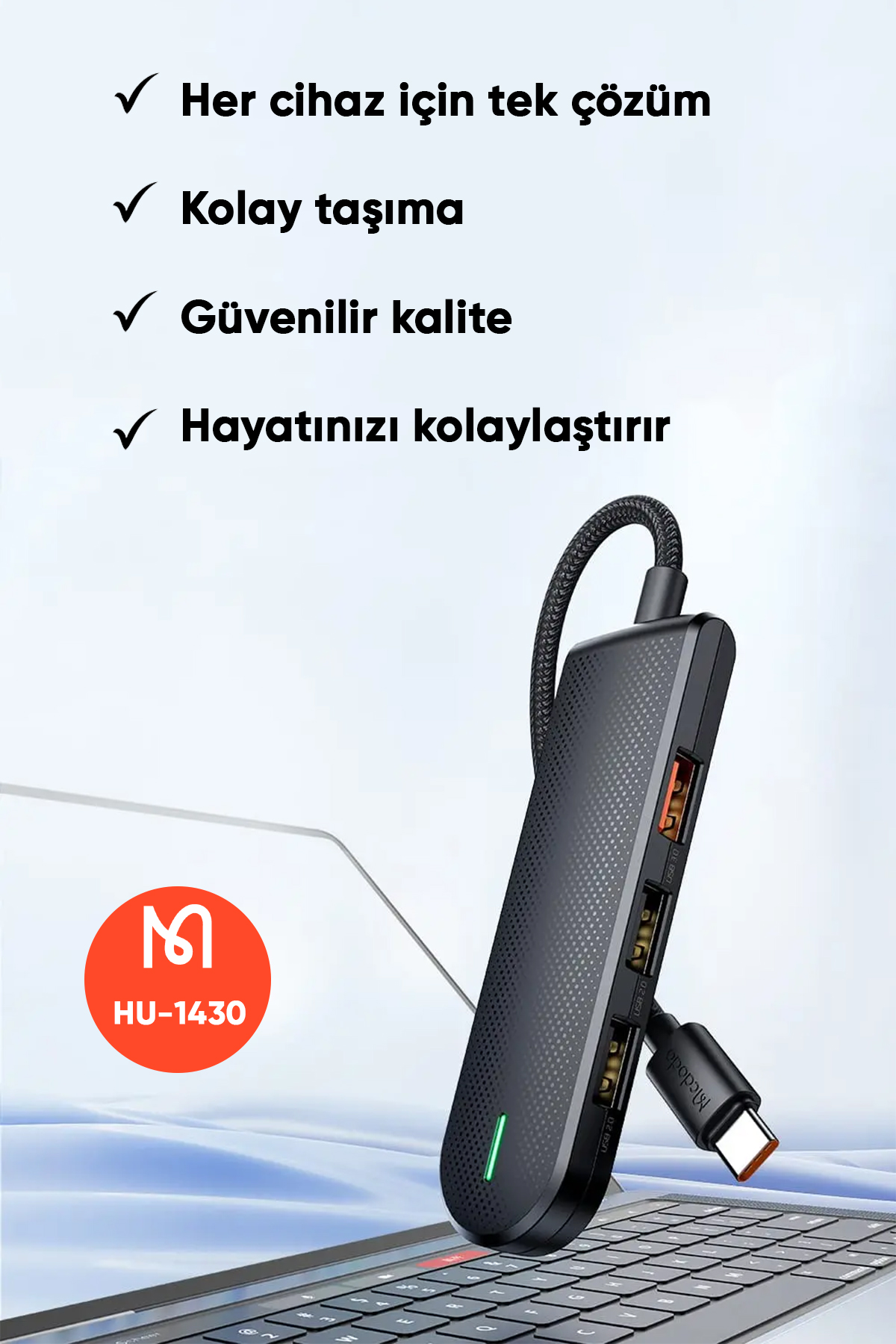 HU-1430 5 in 1 Type-C Çoklayıcı (USB3.0x1+USB2.0x2+SD/TF Card Slotx1)- Gri Afişi