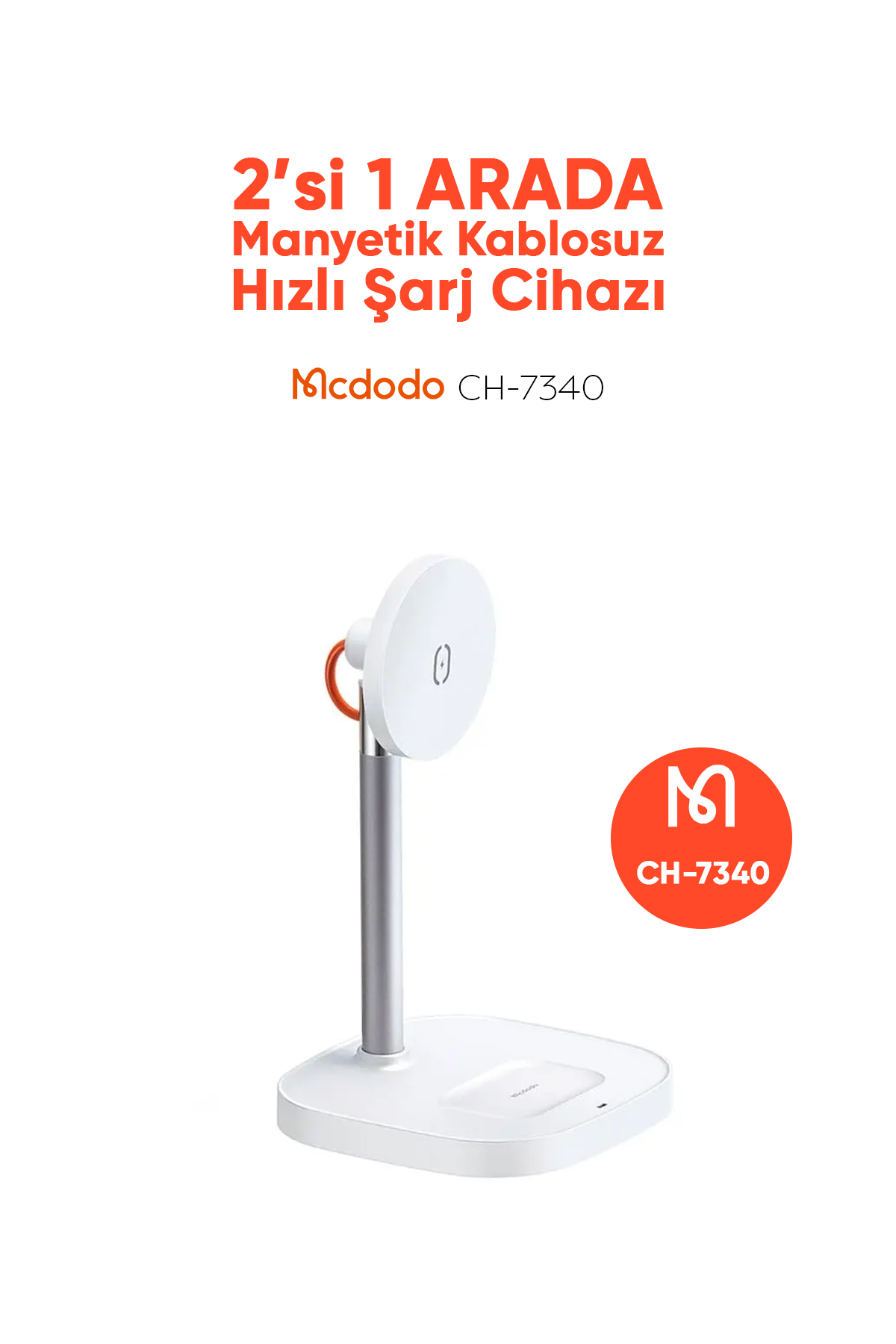 CH-7340 Tws Kulaklık Wireles Şarj+Magsafe Manyetik Tutuculu Wireless Şarj Standı - Beyaz Afişi