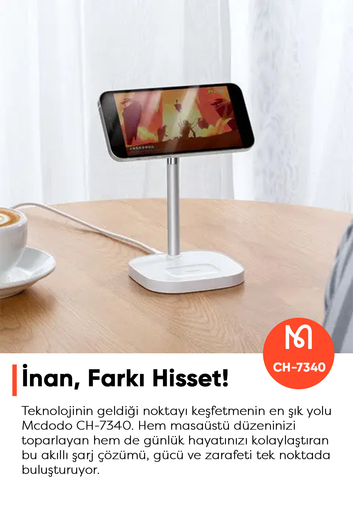 CH-7340 Tws Kulaklık Wireles Şarj+Magsafe Manyetik Tutuculu Wireless Şarj Standı - Beyaz Afişi