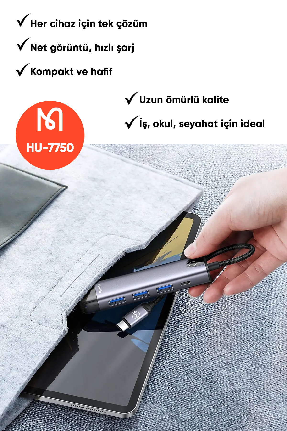 HU-7750 Type-C To 3xUsb 1xType-C 1xHDMI Girişli Çoklayıcı Adaptör-Gri Afişi