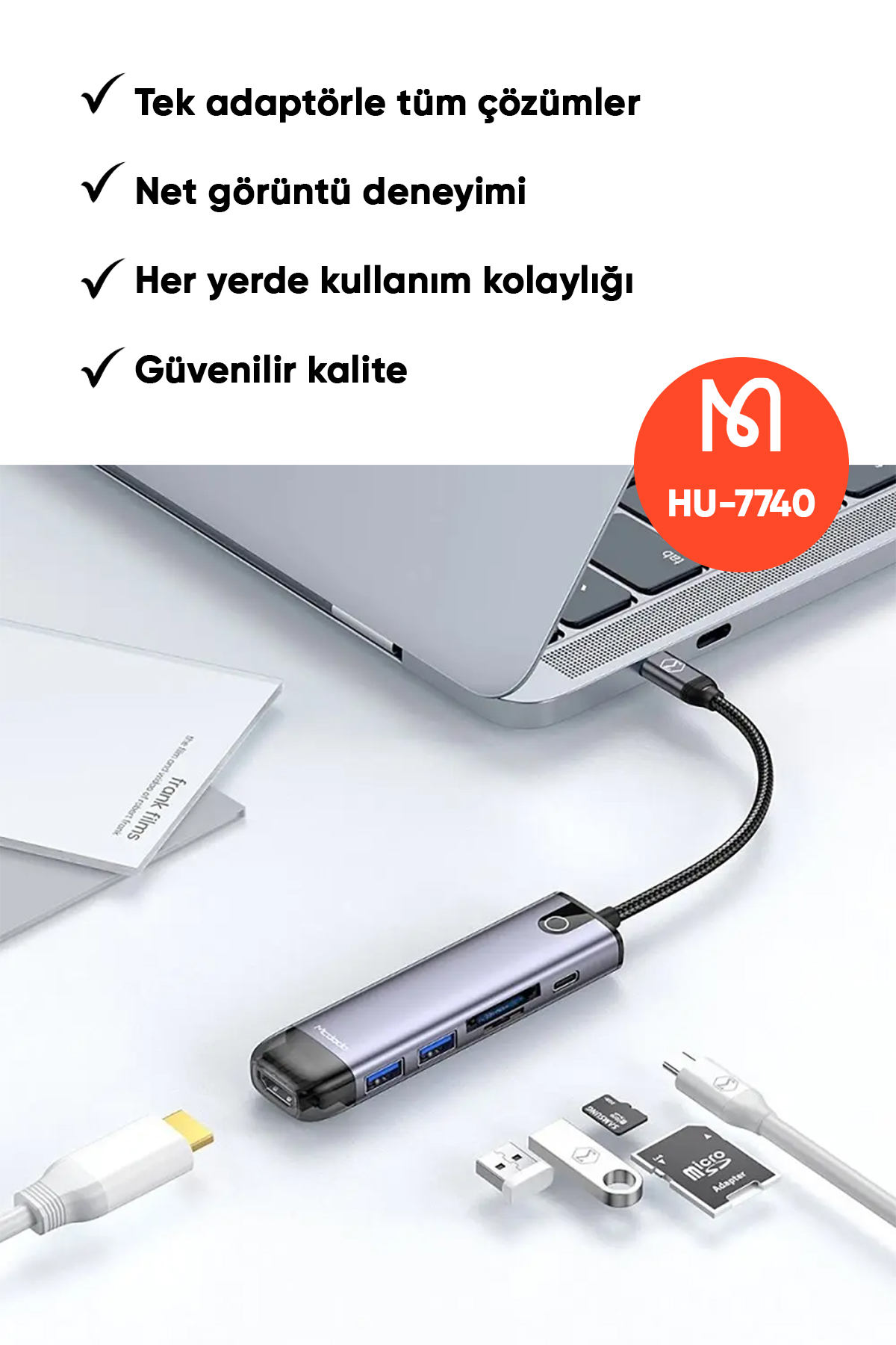 HU-7740 Type-C HDMI+USB 3.0 PD Macbook Çoklayıcı Adaptör-Gri Afişi