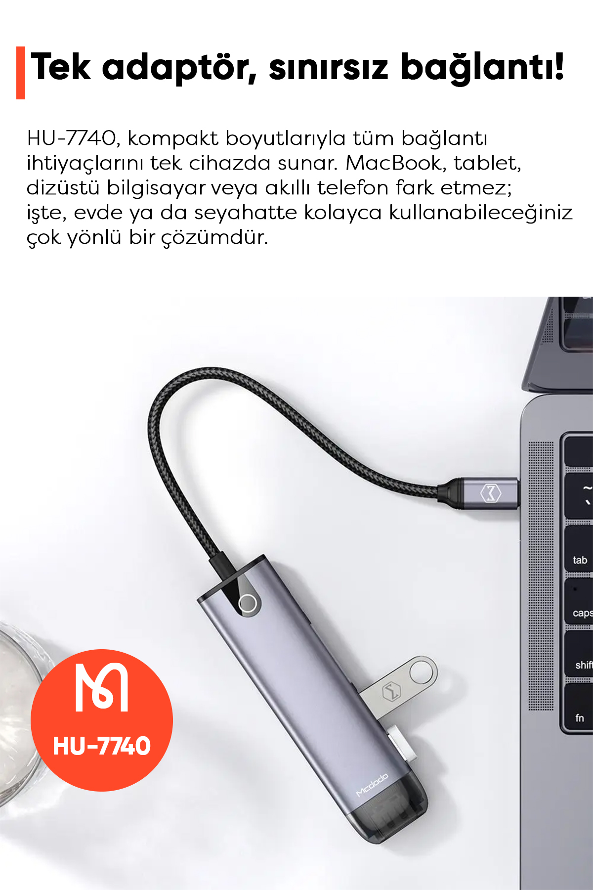 HU-7740 Type-C HDMI+USB 3.0 PD Macbook Çoklayıcı Adaptör-Gri Afişi