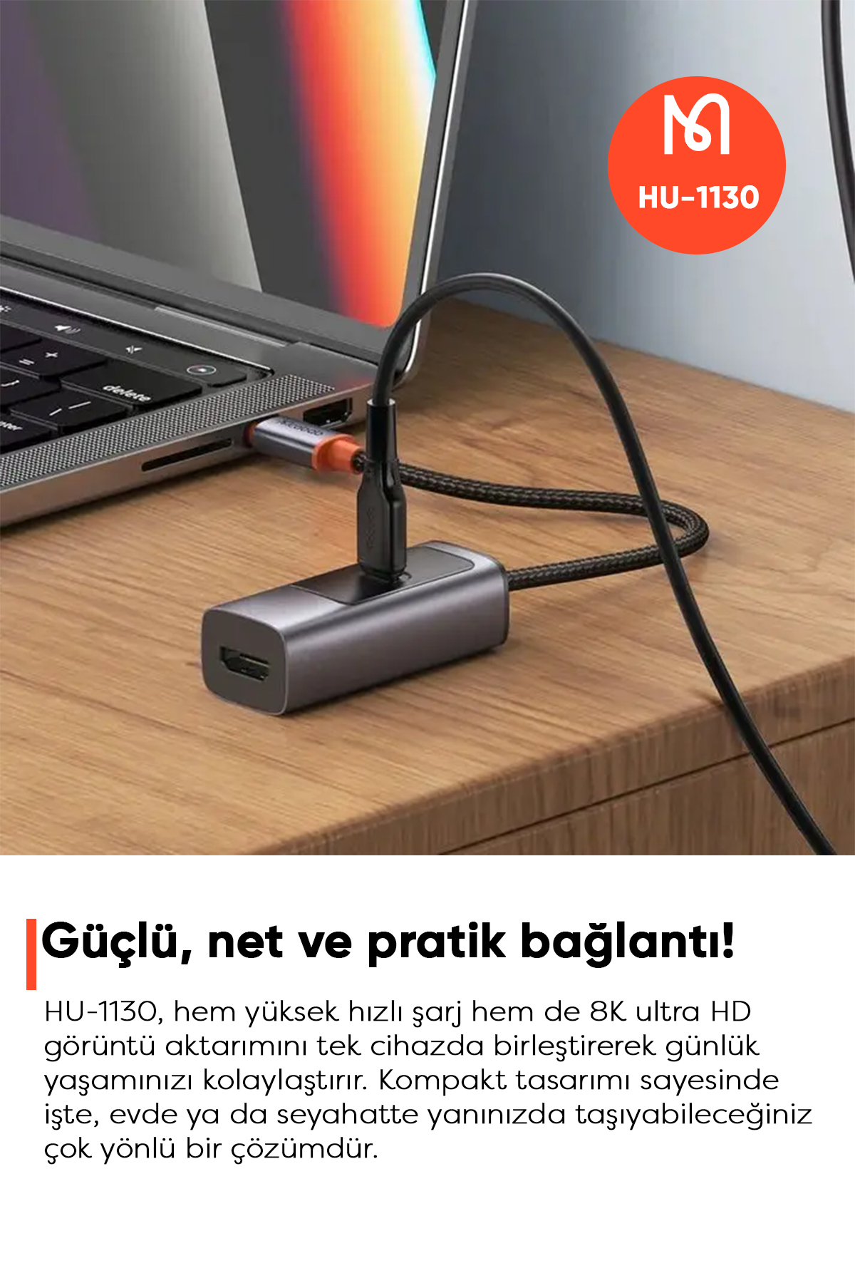 HU-1130 Type-C + 8K HDMI Type-C Çoklayıcı Adaptör - Gri Afişi