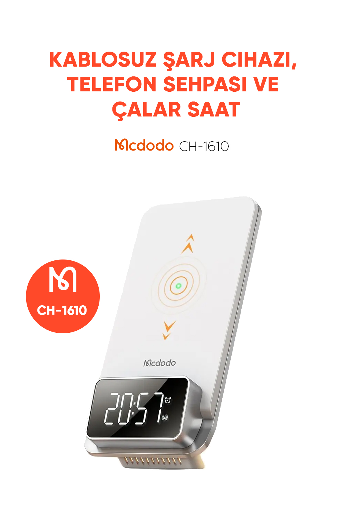 CH-1610 15W 4'ü 1 Arada Çok Fonksiyonlu Masaüstü Kablosuz Şarj Cihazı - Beyaz Afişi