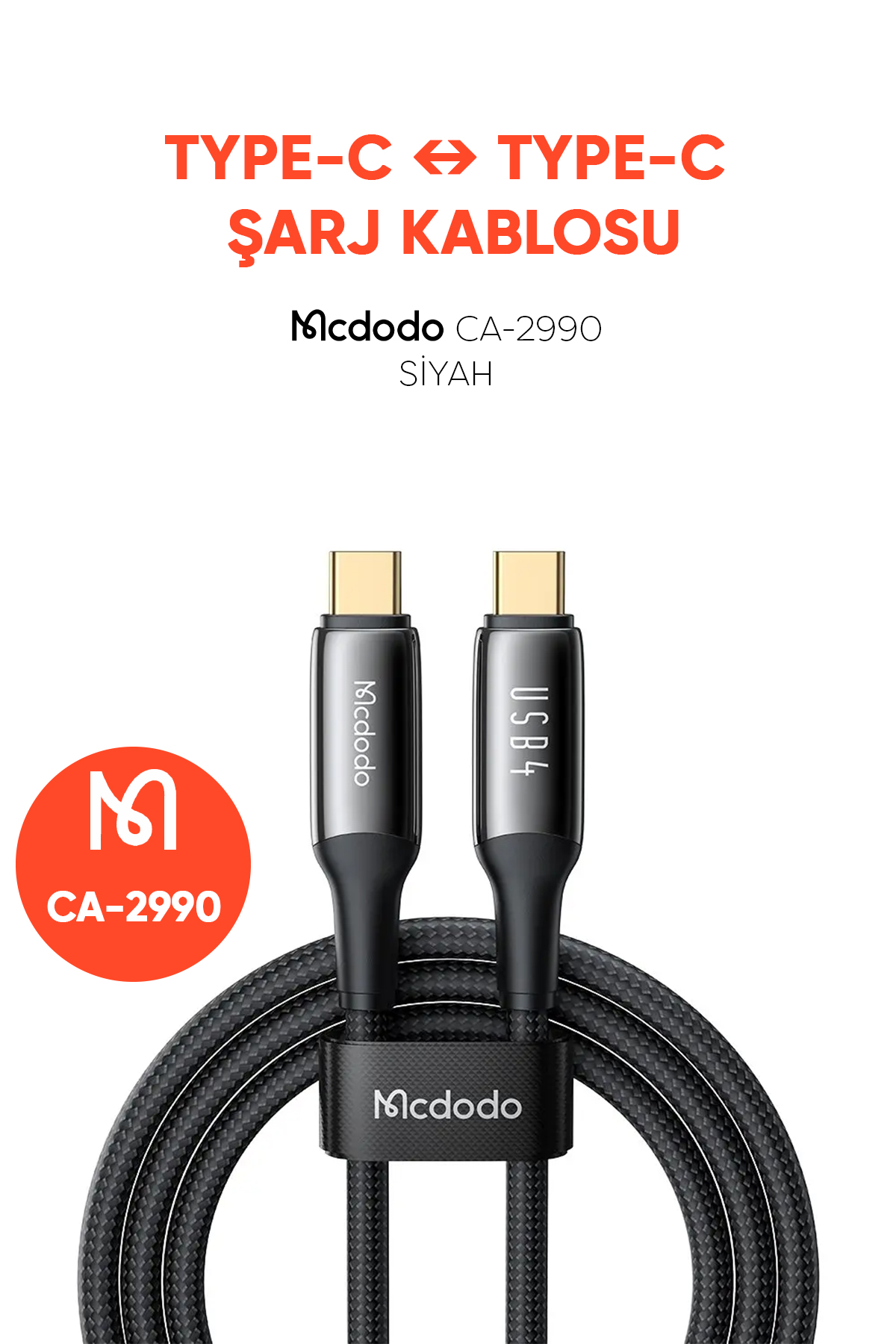 CA-2990 240 W USB 4.0  TYPE C TO TYPE C ŞARJ KABLOSU -SİYAH Afişi