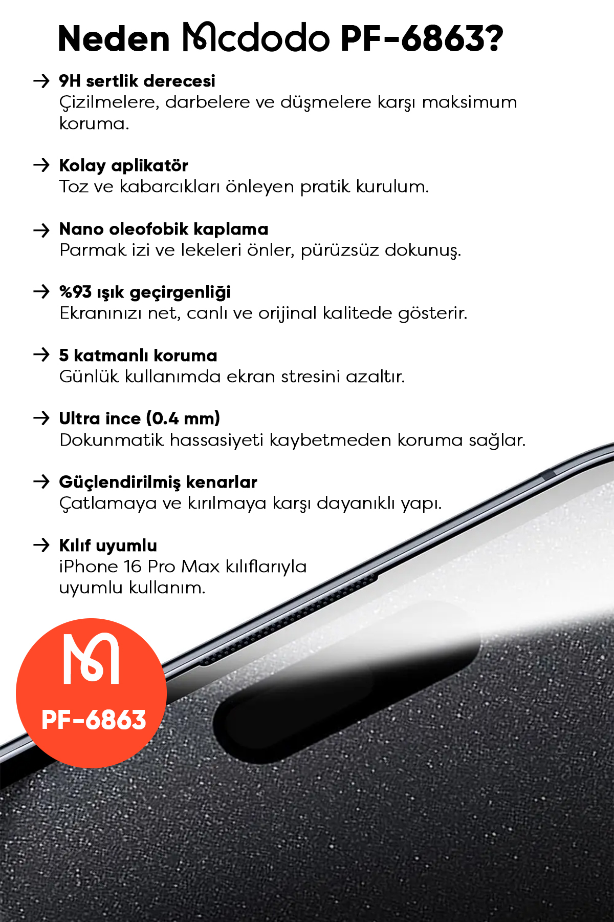 PF-6863 IPHONE 16 PRO MAX EKRAN KORUYUCU Afişi
