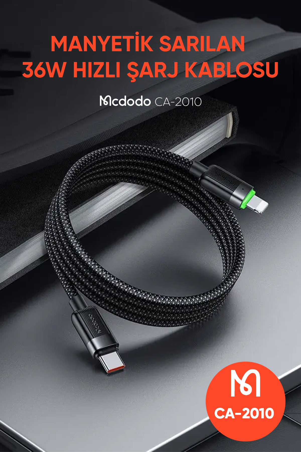 CA-2010 36W USB-C TO LIGHTNING MANYETİK SARILABİLİR KABLO - 1.2 M SİYAH Afişi