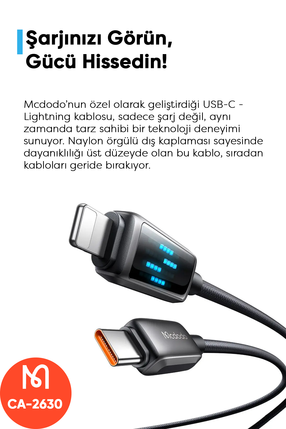 CA-2630 36W USB-C TO LIGHTNİNG ŞARJ HIZ GÖSTERGELİ ŞARJ VE DATA KABLOSU- 1.2 M SİYAH Afişi