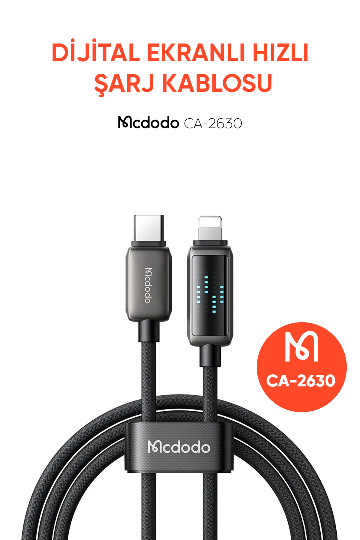 CA-2630 36W USB-C TO LIGHTNİNG ŞARJ HIZ GÖSTERGELİ ŞARJ VE DATA KABLOSU- 1.2 M SİYAH Afişi