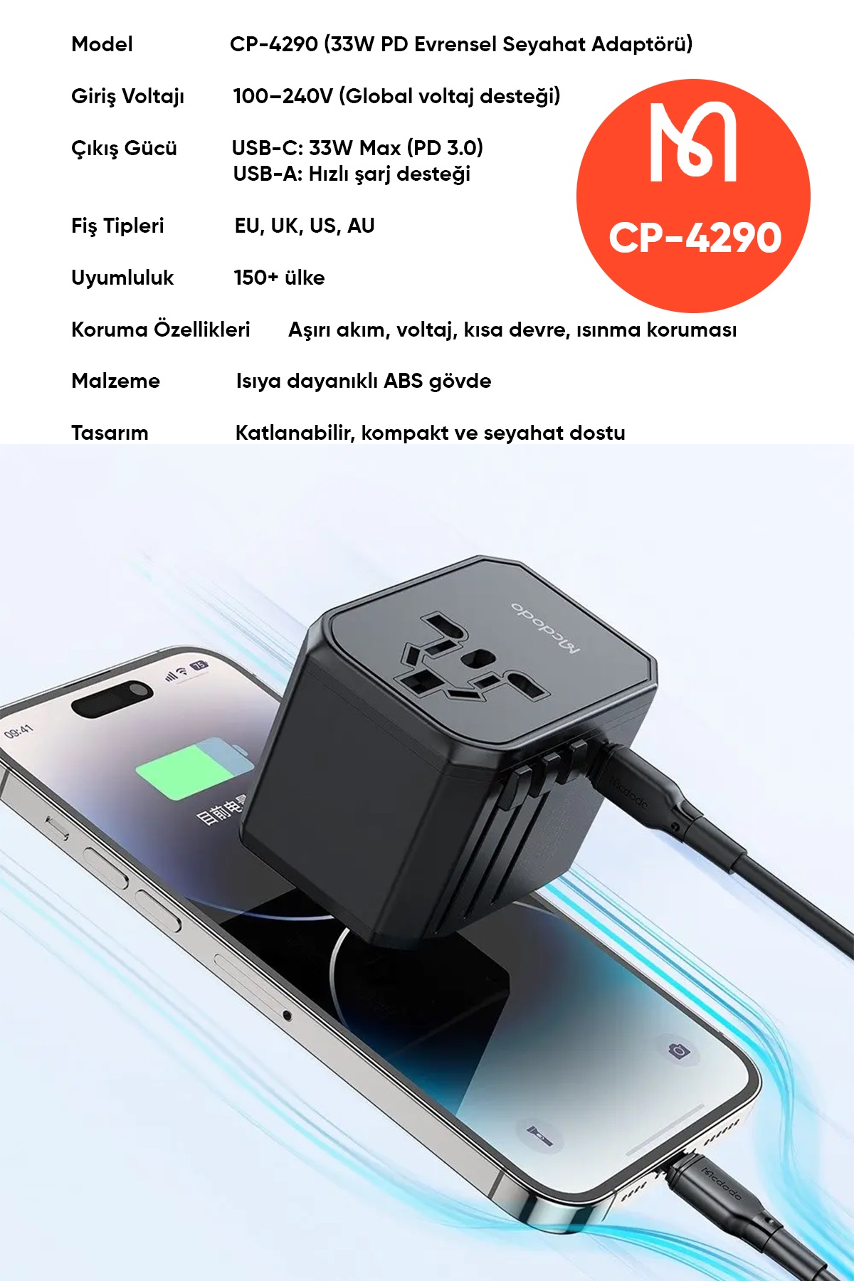 CP-4290 33W UNIVERSAL ŞARJ ADAPTÖRÜ - Siyah Afişi