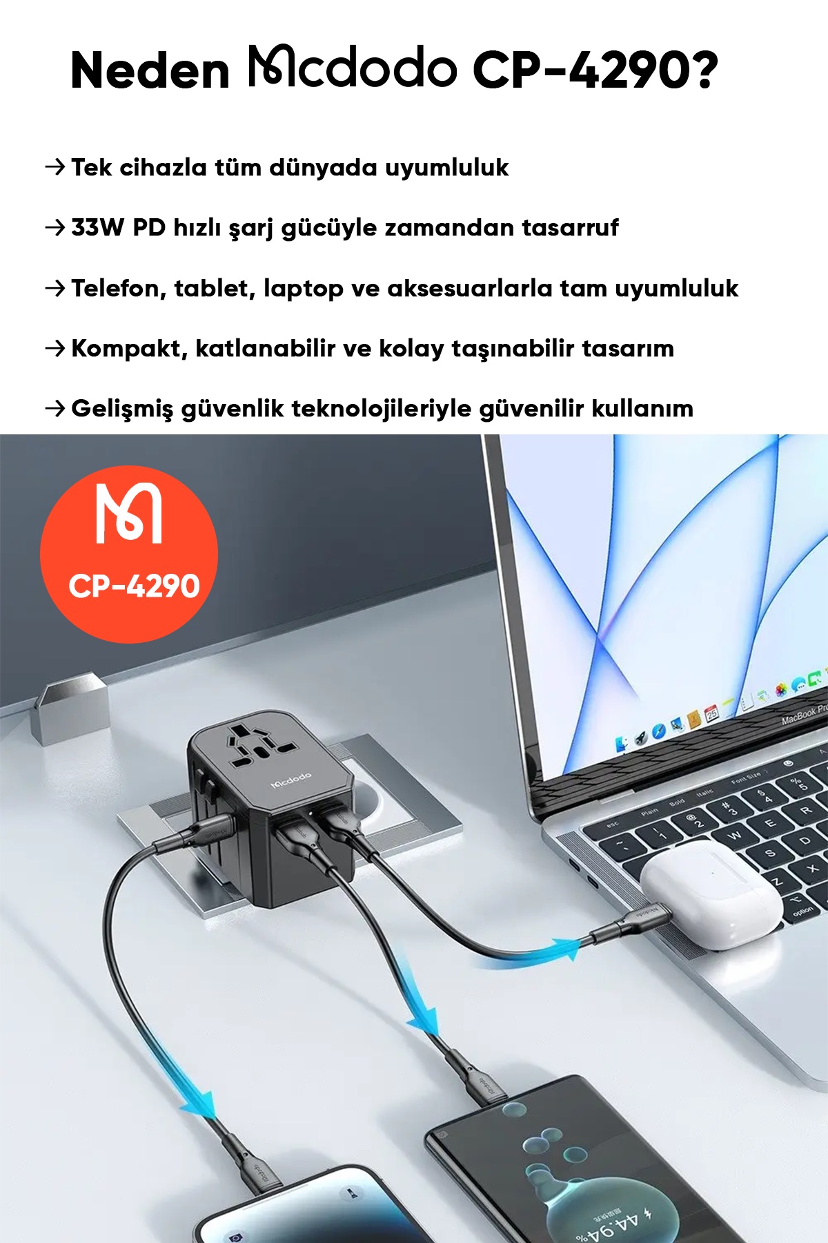 CP-4290 33W UNIVERSAL ŞARJ ADAPTÖRÜ - Siyah Afişi