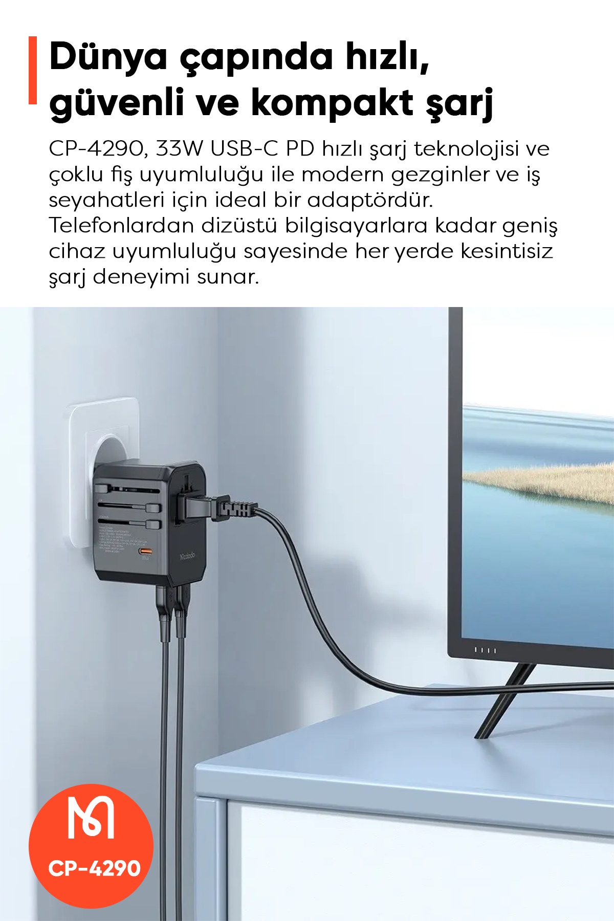 CP-4290 33W UNIVERSAL ŞARJ ADAPTÖRÜ - Siyah Afişi