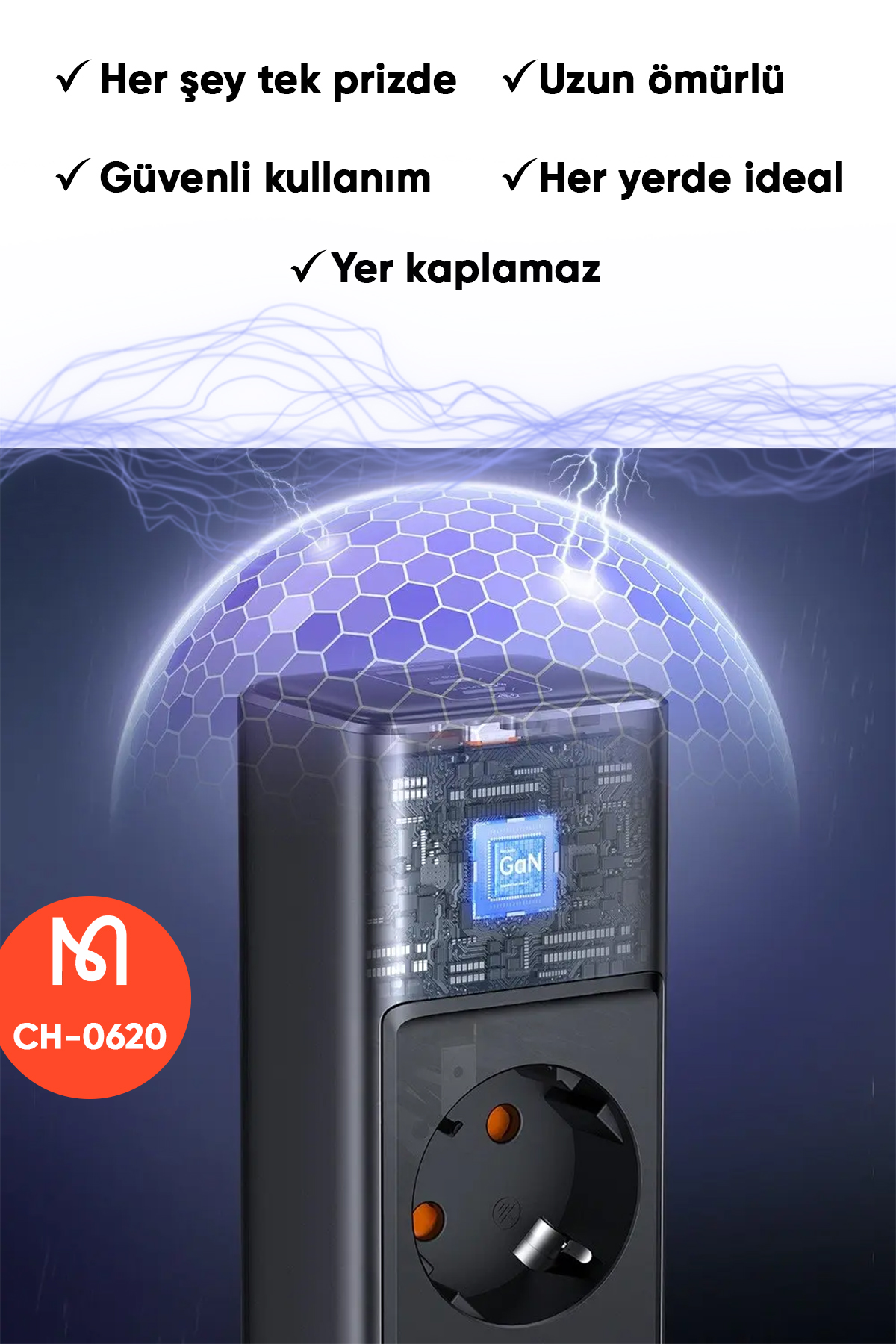 CH-0620 6'sı 1 arada GaN 30W HIZLI ŞARJ CİHAZI - Siyah Afişi