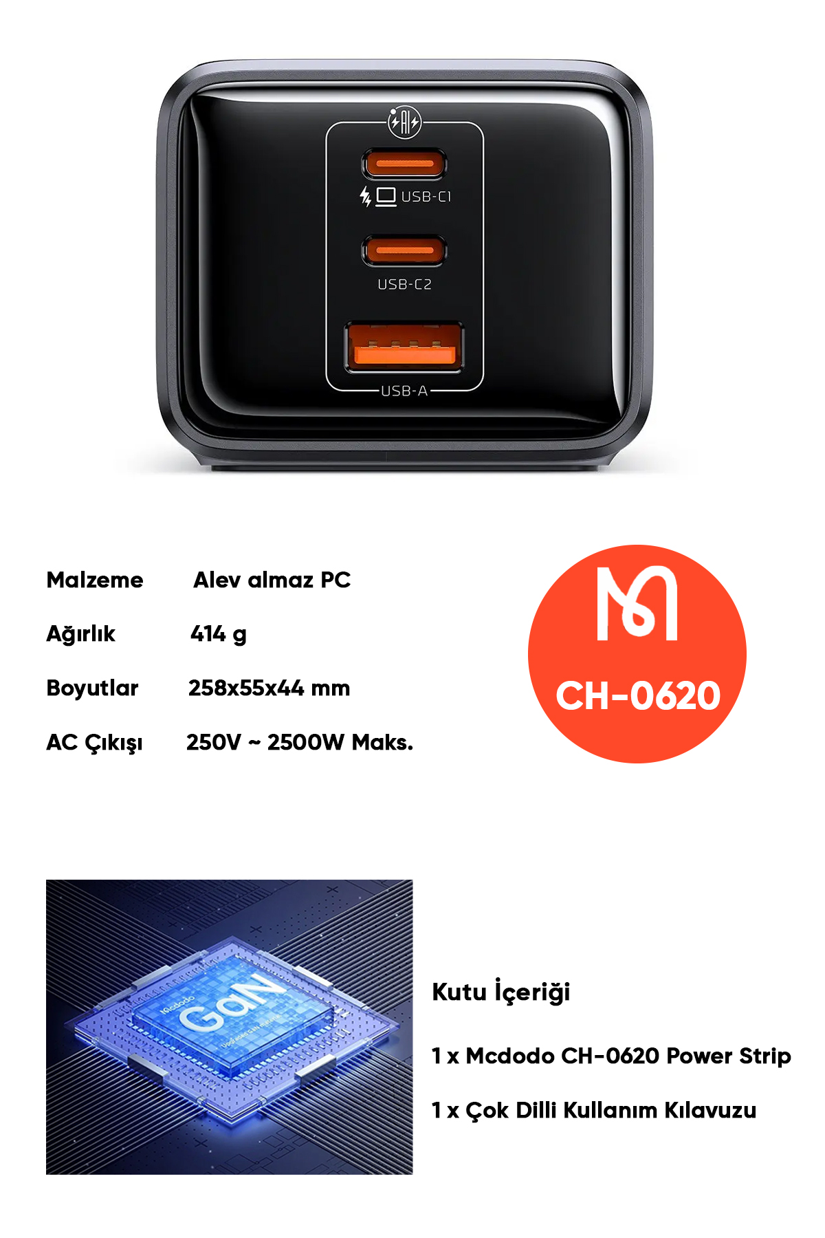 CH-0620 6'sı 1 arada GaN 30W HIZLI ŞARJ CİHAZI - Siyah Afişi