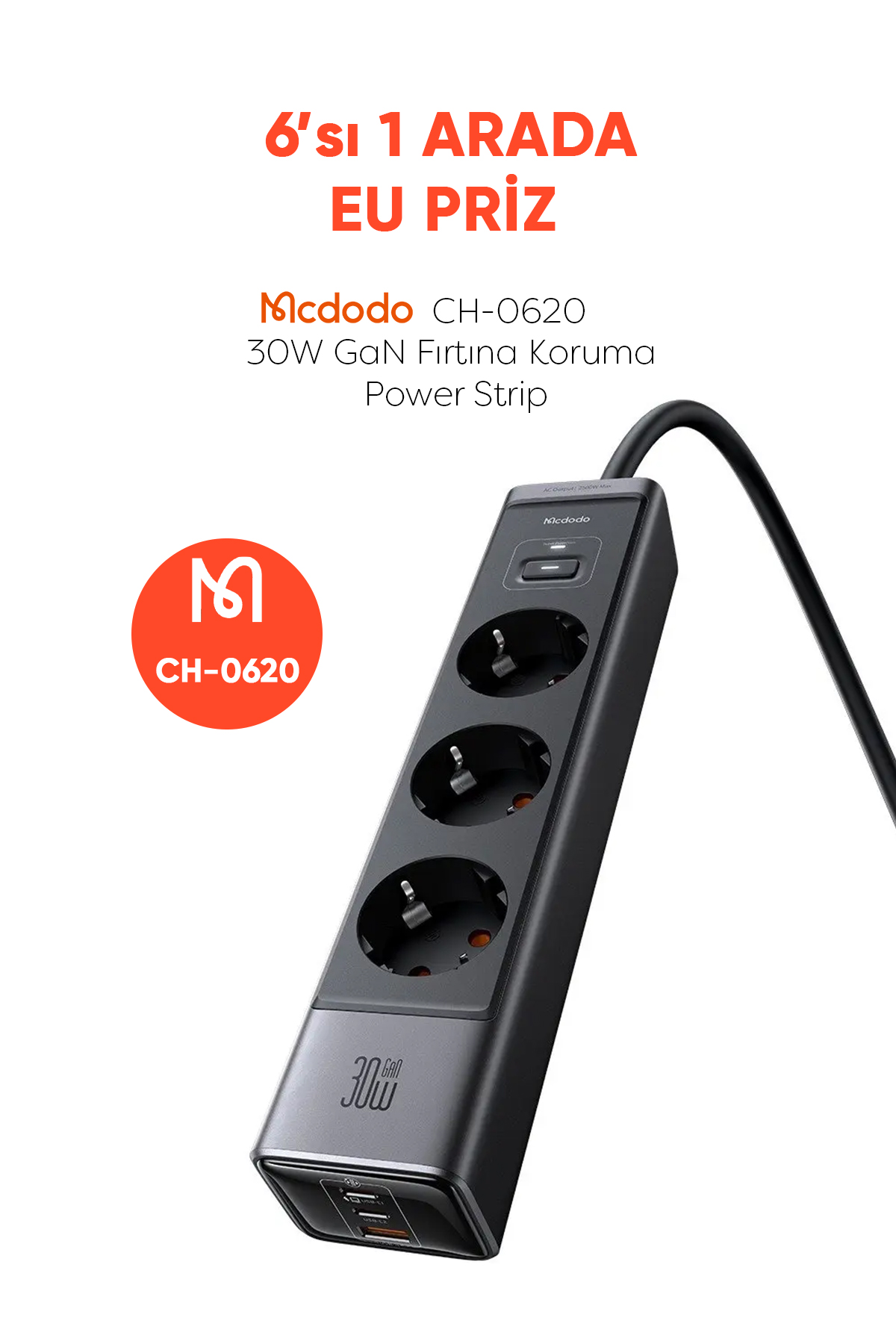 CH-0620 6'sı 1 arada GaN 30W HIZLI ŞARJ CİHAZI - Siyah Afişi