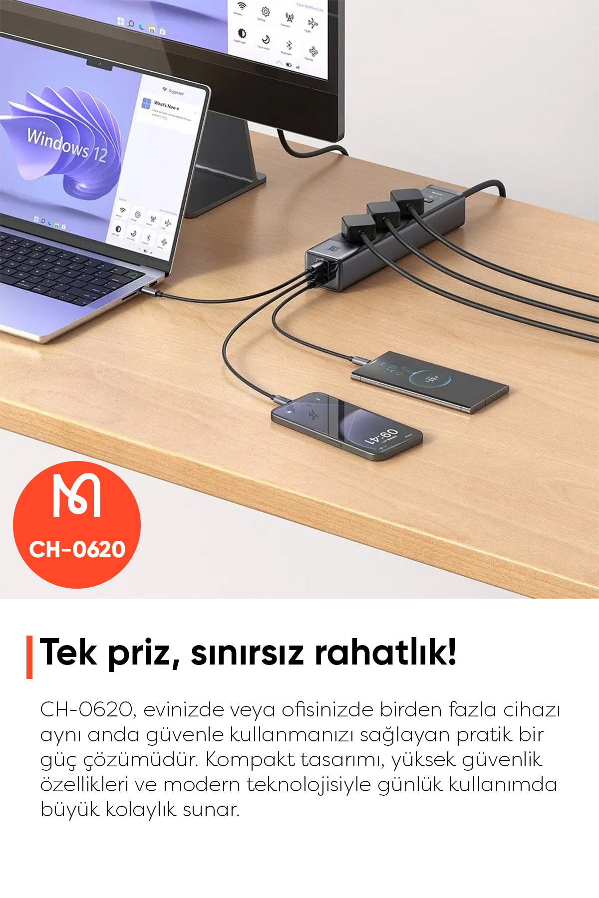 CH-0620 6'sı 1 arada GaN 30W HIZLI ŞARJ CİHAZI - Siyah Afişi