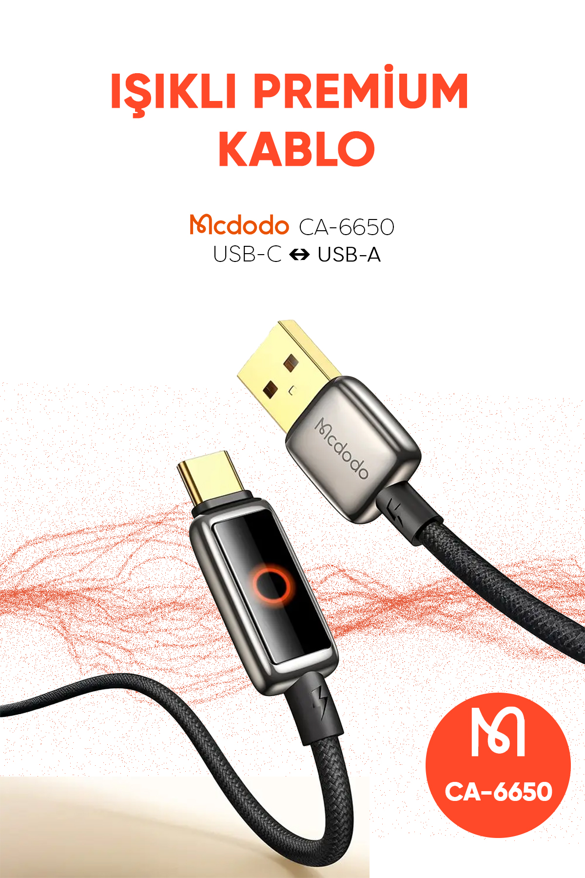 CA-6650 100W USB-A TO TYPE-C IŞIK GÖSTERGELİ PREMİUM 1.2M KABLO Afişi
