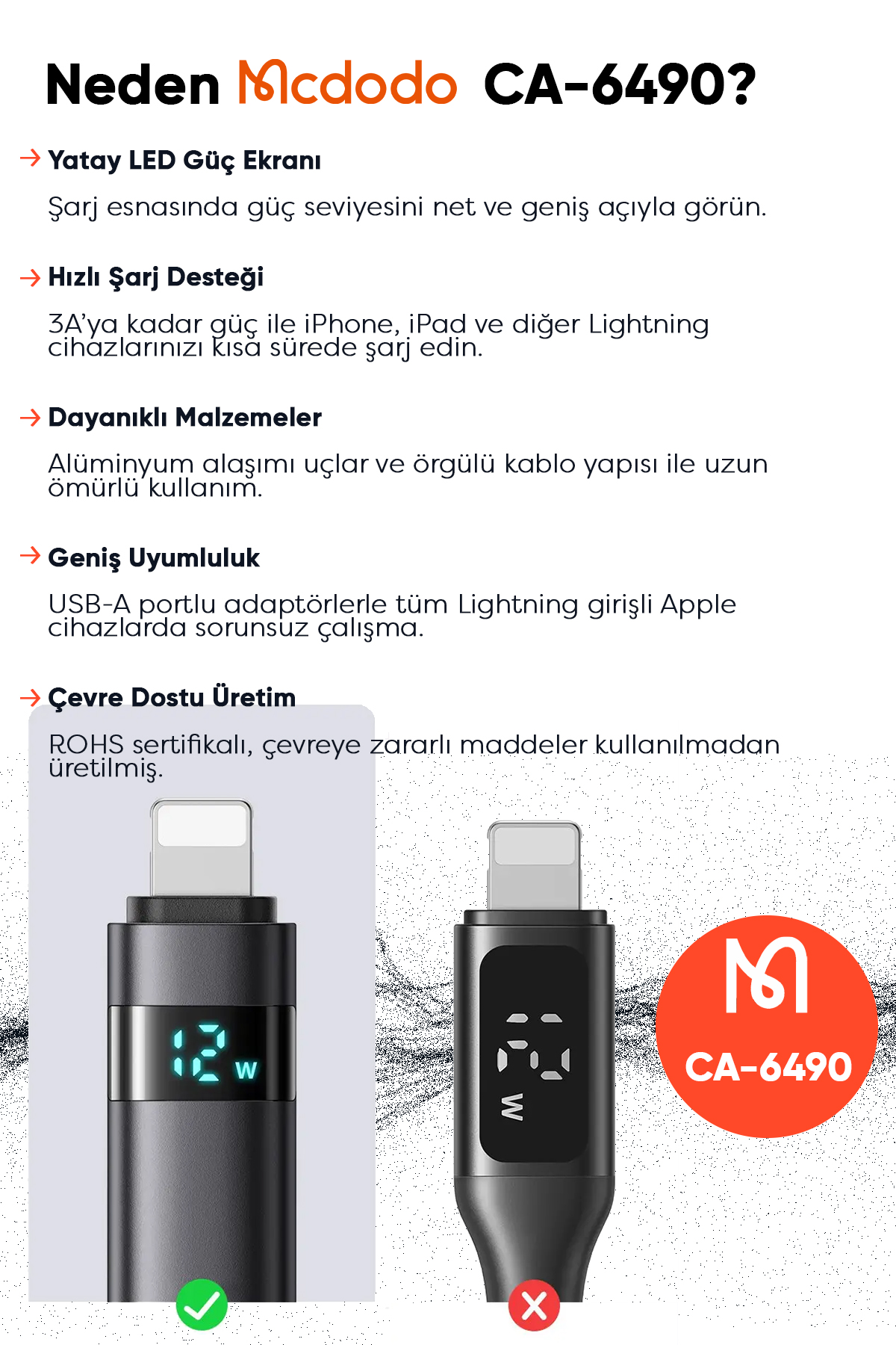 CA-6490 USB-A - YATAY LED EKRANLI AYDINLATMA KABLOSU SİYAH 1.2M Afişi