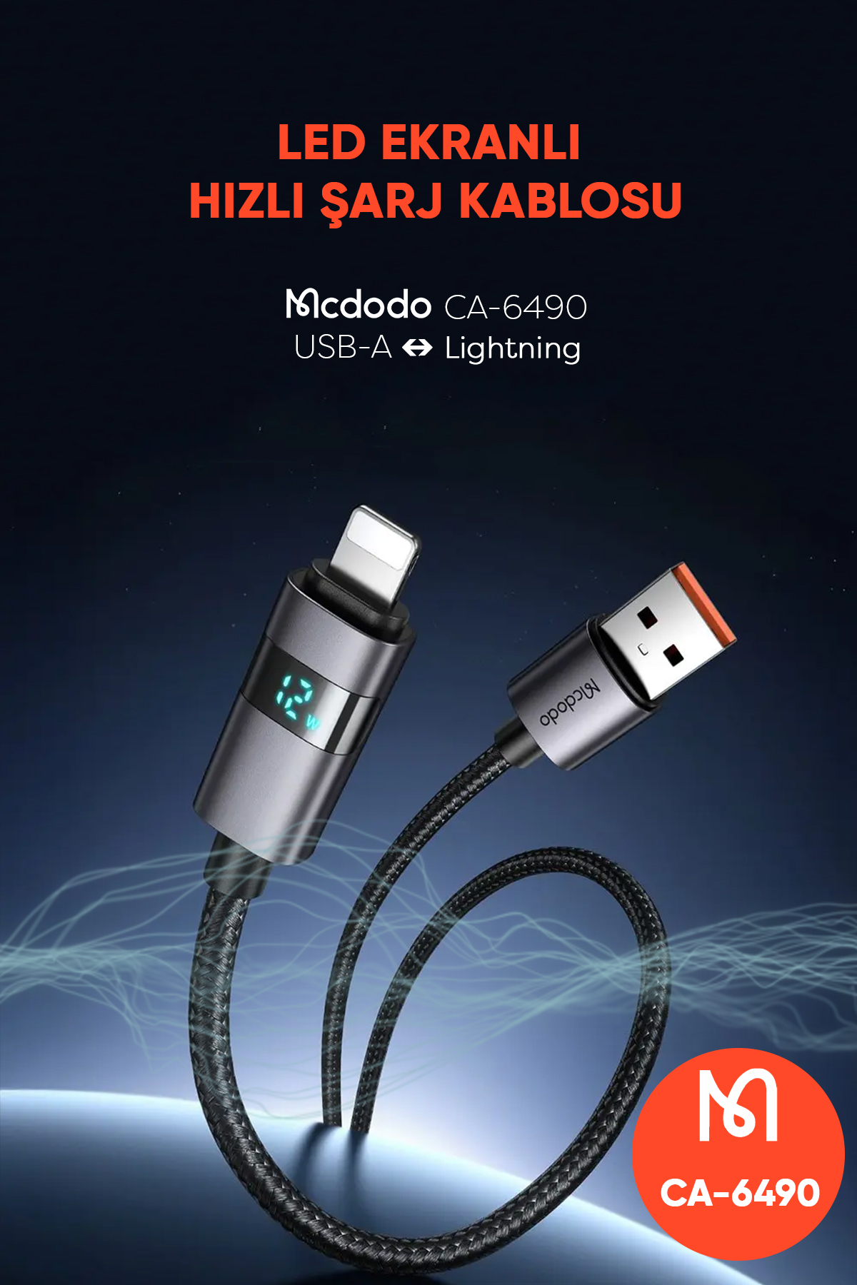 CA-6490 USB-A - YATAY LED EKRANLI AYDINLATMA KABLOSU SİYAH 1.2M Afişi