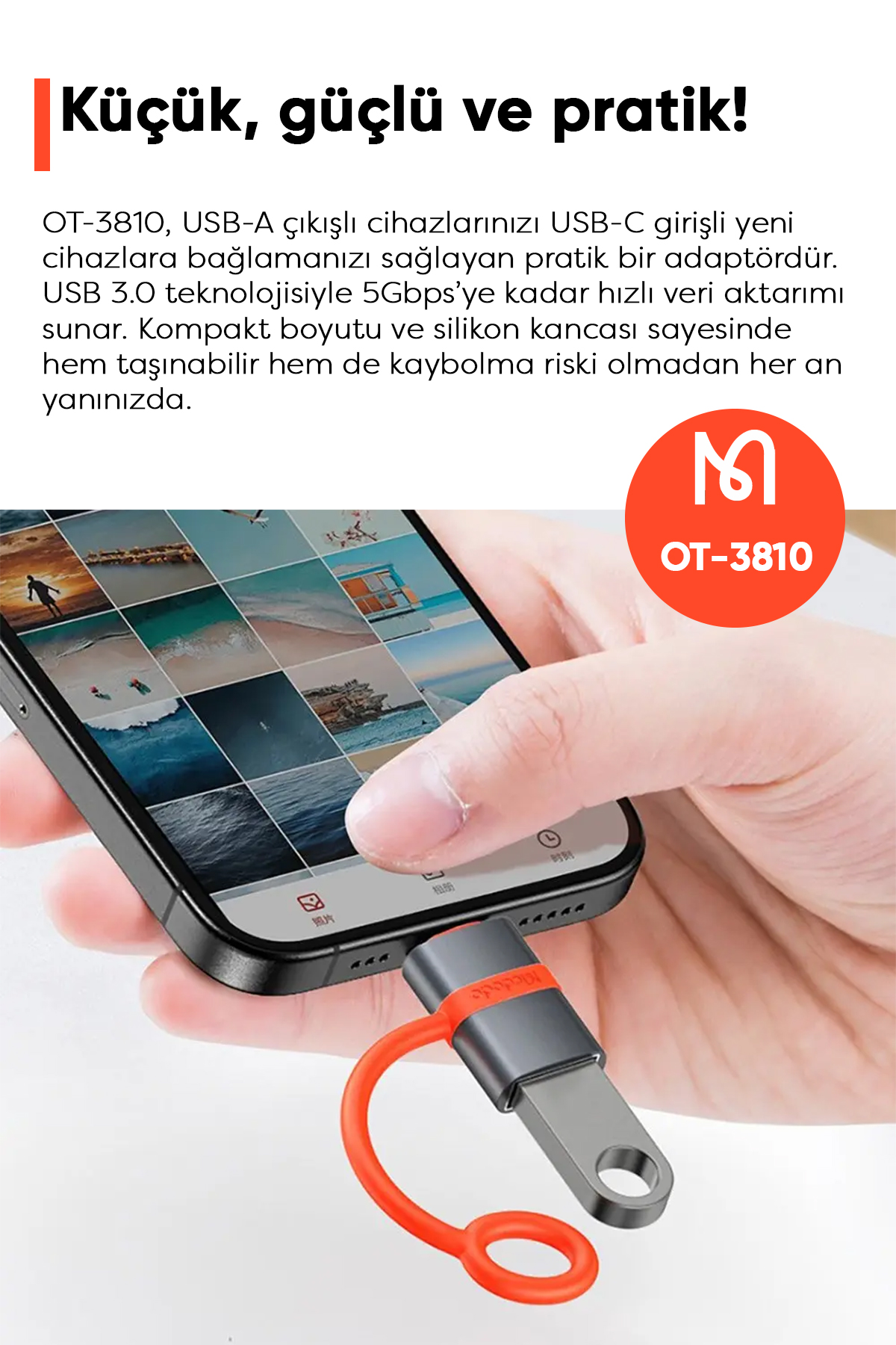 OT-3810 3.0 USB-A  USB-C ADAPTÖR SİYAH OTG -Gri Afişi