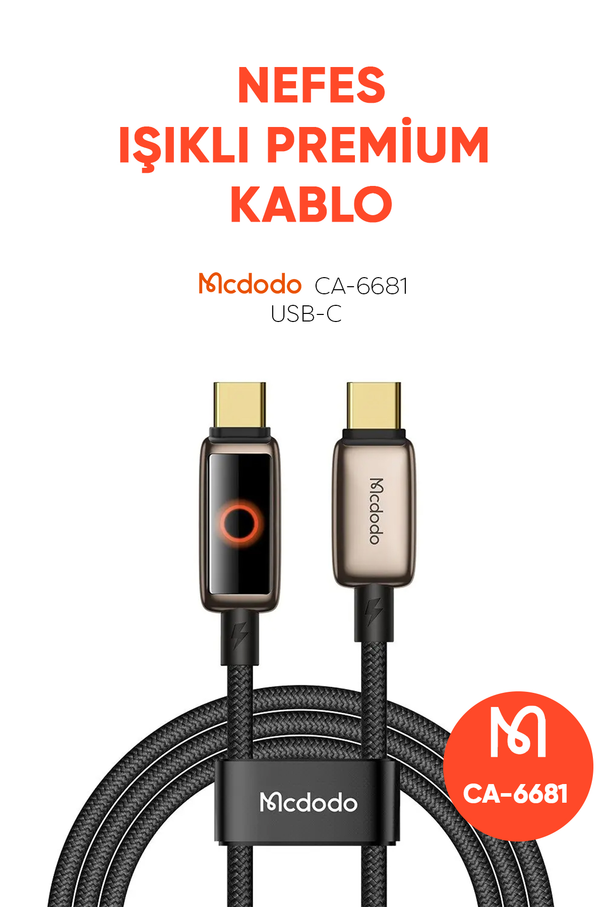 CA-6681 100 W TYPE-C TO TYPE-C NEFES ALAN IŞIK GÖSTERGELİ  PREMİUM KABLO 1.2M Afişi