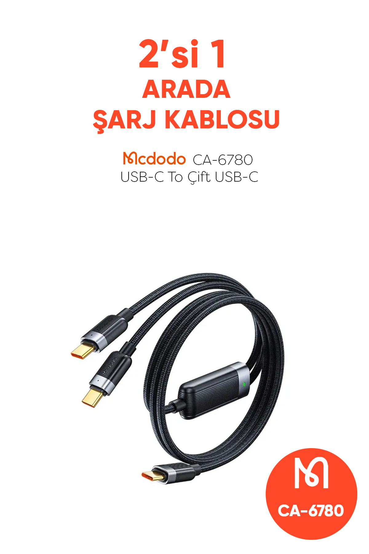 CA-6780 2'Sİ 1 ARADA TYPE-C TO TYPE-C + TYPE-C 1.5M 100W SİYAH KABLO Afişi