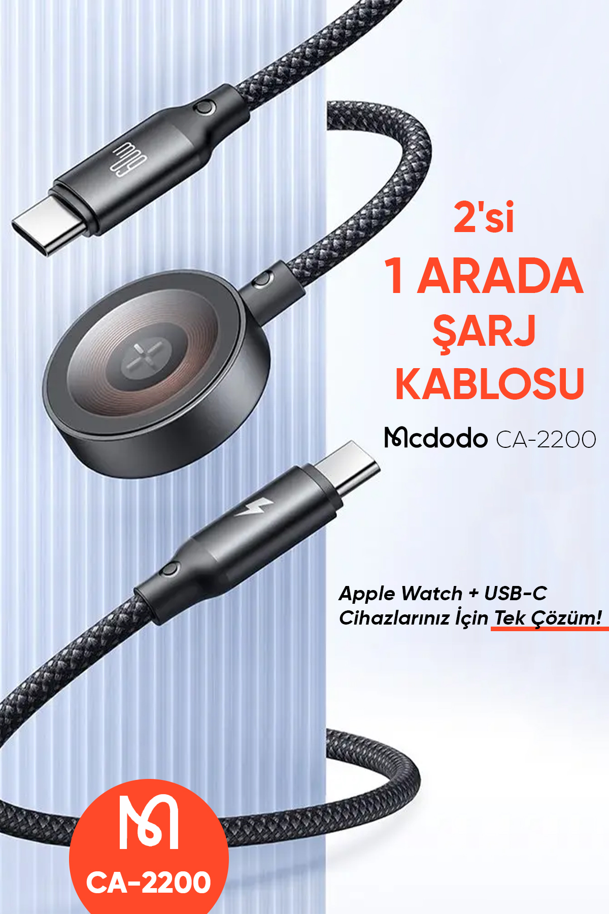 CA-2200 1.2 M 60W 2'Sİ 1 ARADA TYPE-C TO TYPE-C + APPLE WATCH KABLOSUZ ŞARJ CİHAZI Afişi