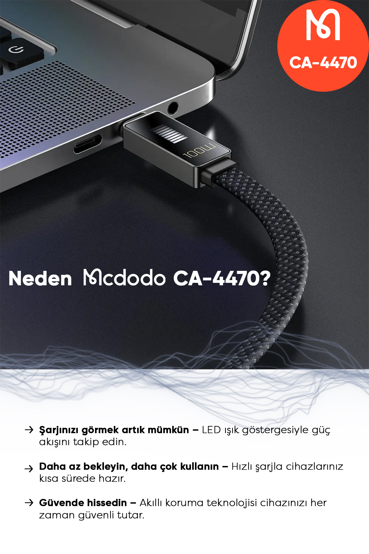 CA-4470 100W Type-C To Type-C Hızlı Şarj Ve Data Aktarım Kablosu 1.2m Afişi