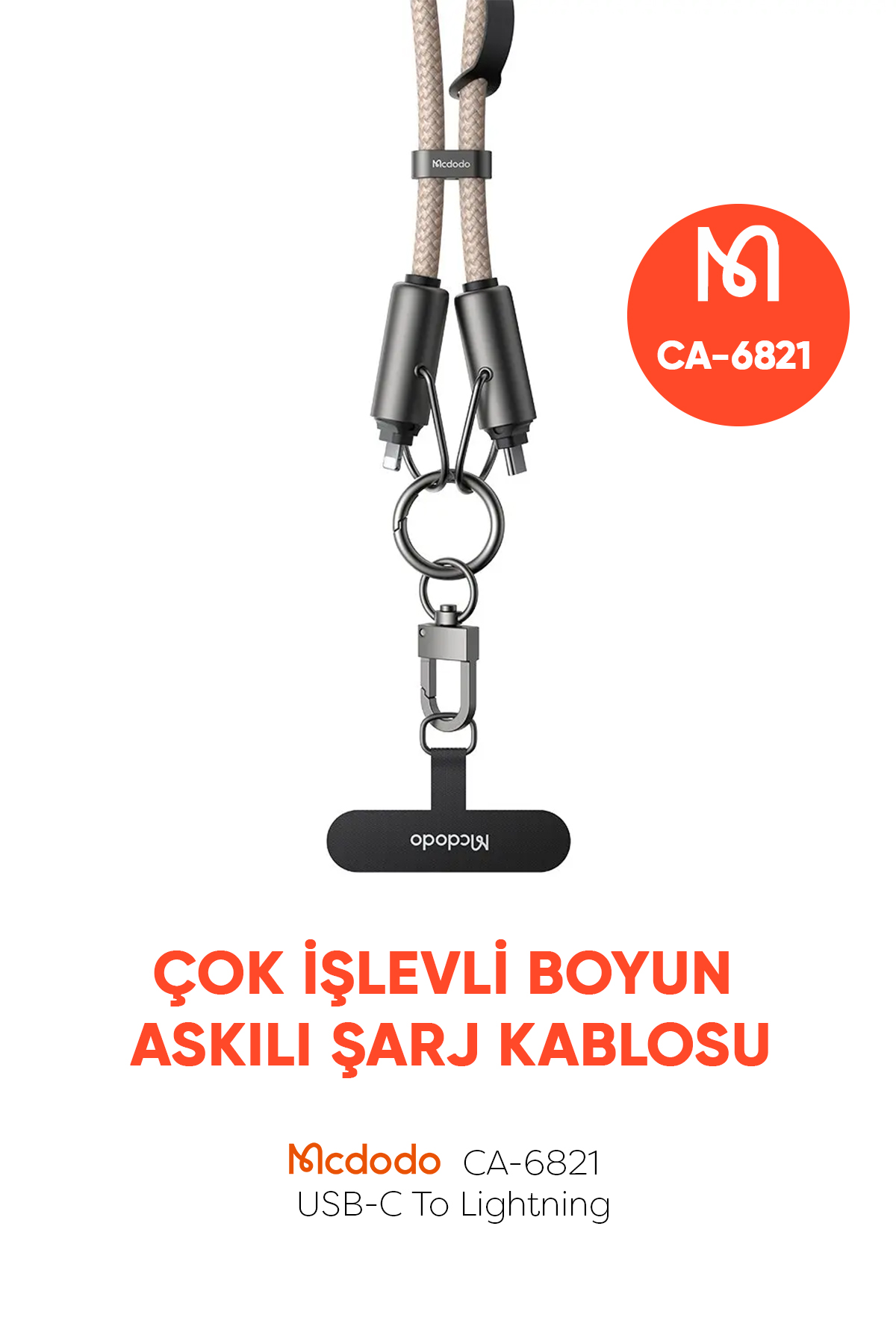 CA-6821 TYPE-C TO LİGHTNİNG ÇOK İŞLEVLİ BOYUN ASKISI 1.2M  HAKİ Afişi