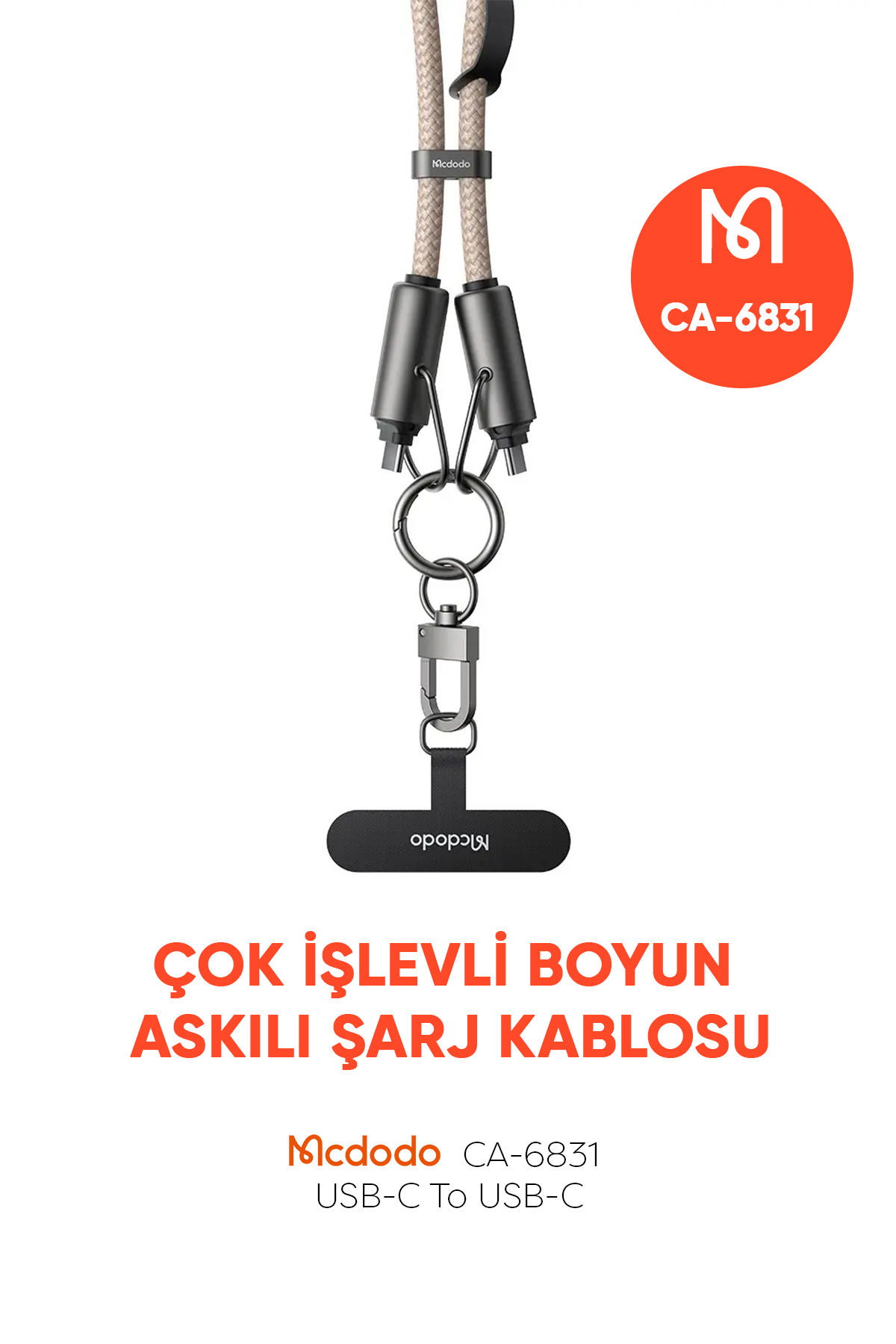 CA-6831 ÇOK İŞLEVLİ ÇAPRAZ BOYUN ASKISI KABLOSU 1.2 M 60 W TYPE-C TO TYPE-C HAKİ Afişi