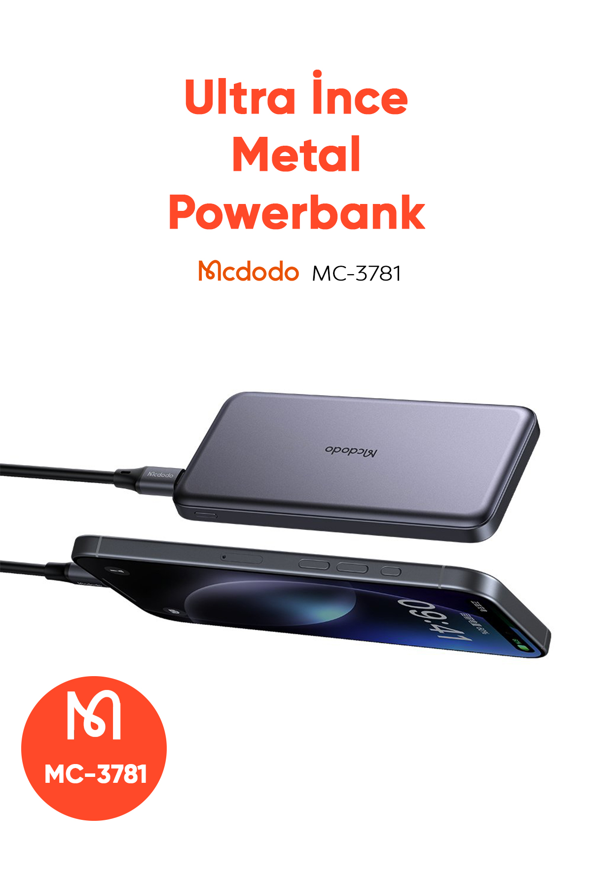 MC-3781 20W 10.000mAh  Metal Ultra İnce powerbank- Siyah Afişi