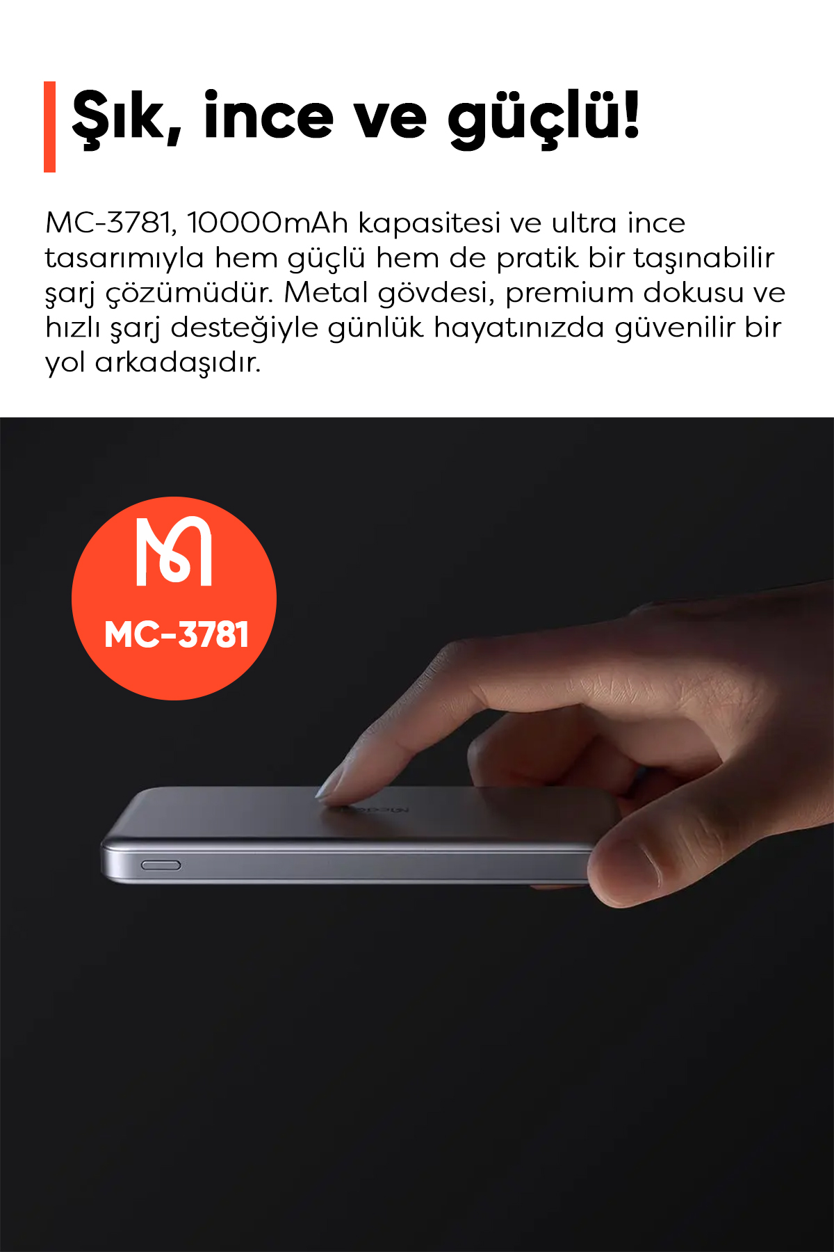 MC-3781 20W 10.000mAh  Metal Ultra İnce powerbank- Siyah Afişi
