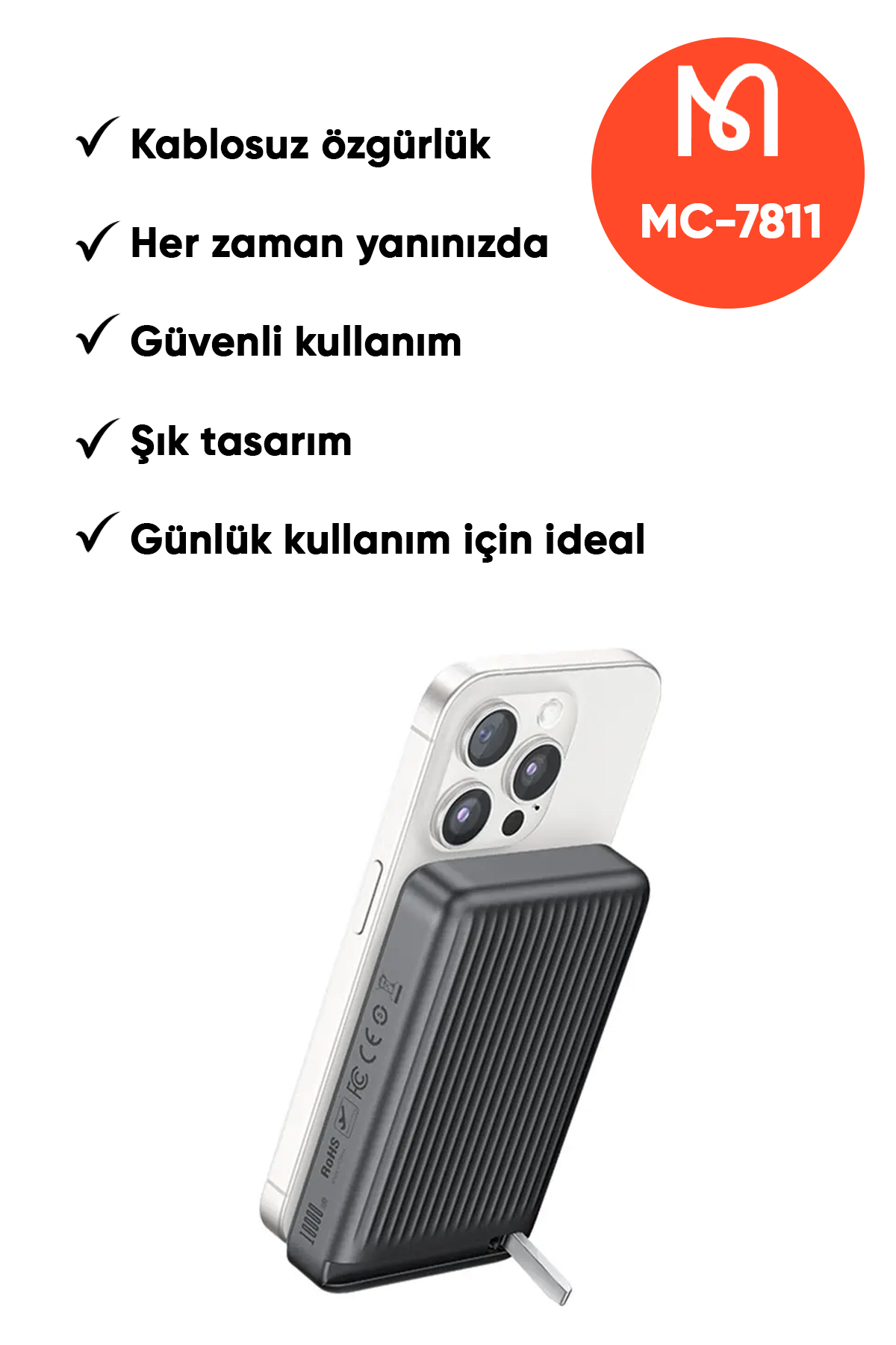 MC-7811 10000mAh 30W Qi2 MANYETİK STANTLI POWERBANK SİYAH Afişi