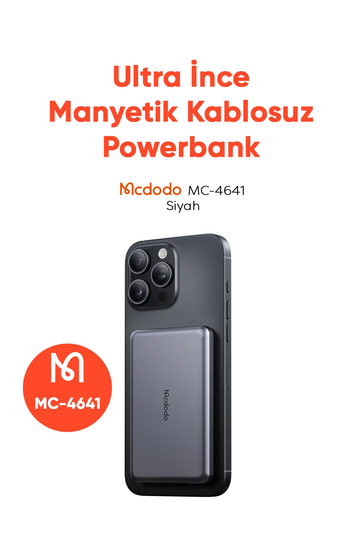 MC-4641 20W 5000mAh Metal Ultra İnce Manyetik Kablosuz Power Bank Siyah Afişi