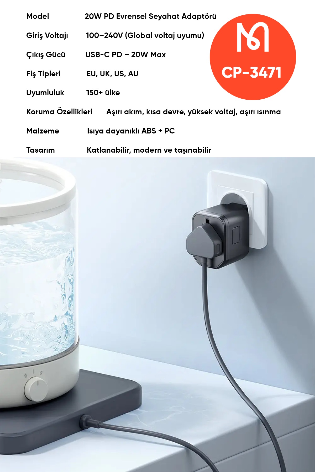 CP-3471 Priz Dönüştürücü - Universal Seyahat Adaptörü Afişi