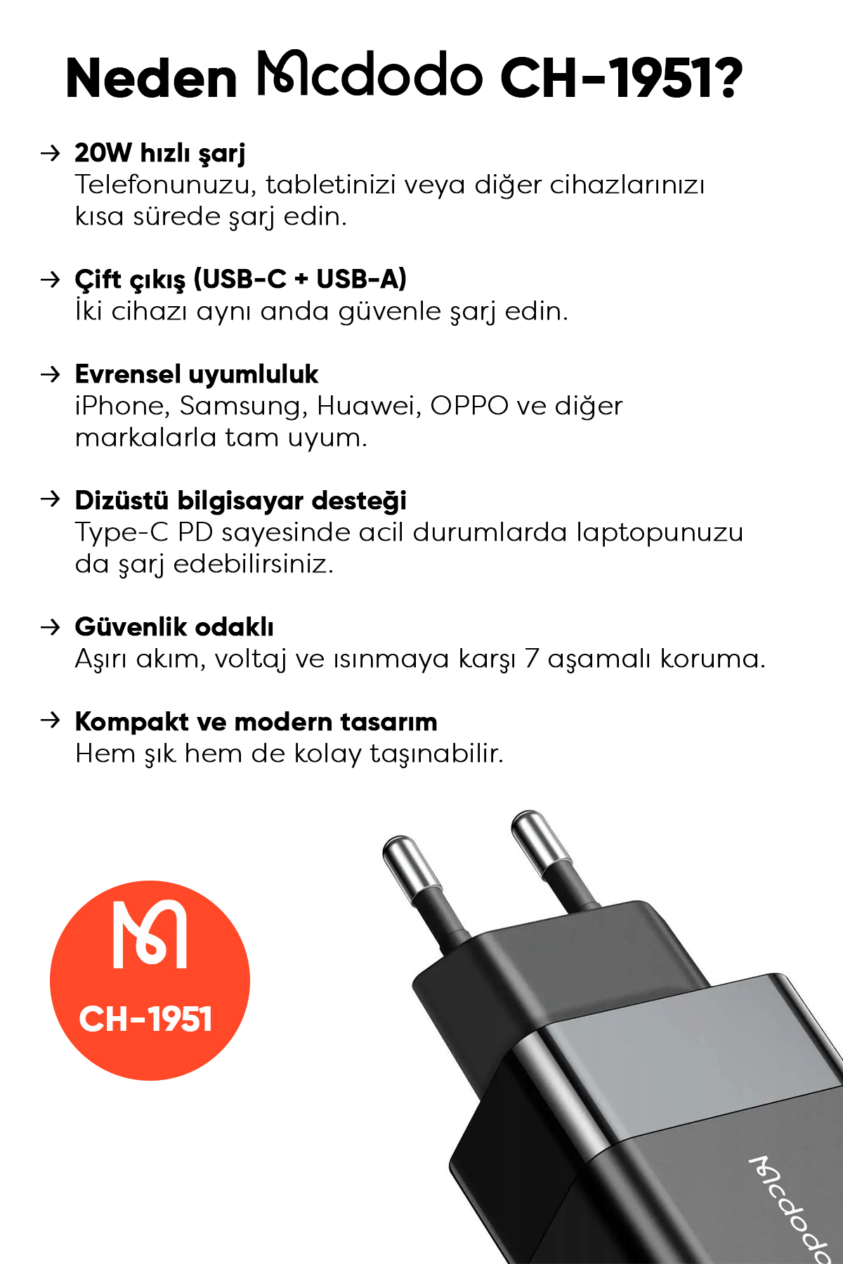CH-1951 20W 1xTYPE-C 1xUSB Girişli Hızlı Şarj Aleti Afişi