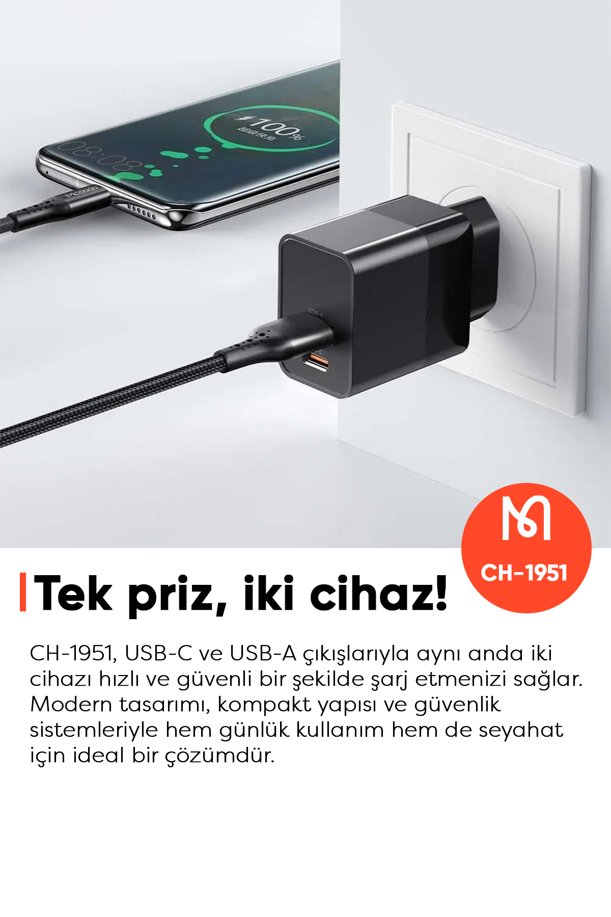 CH-1951 20W 1xTYPE-C 1xUSB Girişli Hızlı Şarj Aleti Afişi